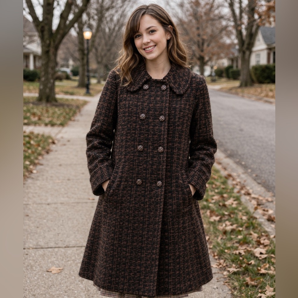 Vintage 1950s Higbee’s Wool Tweed Coat Removable Liner Double Breasted